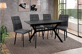 Стіл обідній розкладний Х'юстон 130 Мікс меблі, ніжки чорний / столешня - мрамор чорний