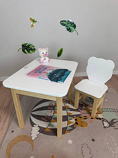 Дитячий білий стіл з відкидною стільницею та стільчиком. Для дітей 1-й групи зросту (100-115см)