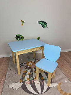 Дитячий блакитний стіл з відкидною стільницею та стільчиком. Для дітей 1-й групи зросту (100-115см)