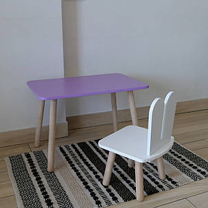 Комплект дитячий стіл бузковий та стілець білий Зайчик. Для діток 1-ї групи зросту (93-116см.), фото 1