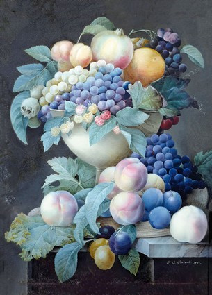 Листівка Pierre Joseph Redoute - Grapes in a cup Painting, фото 1
