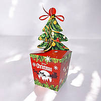Коробка подарункова новорічна "Ялинка" (230х80×80мм.) червона з принтом