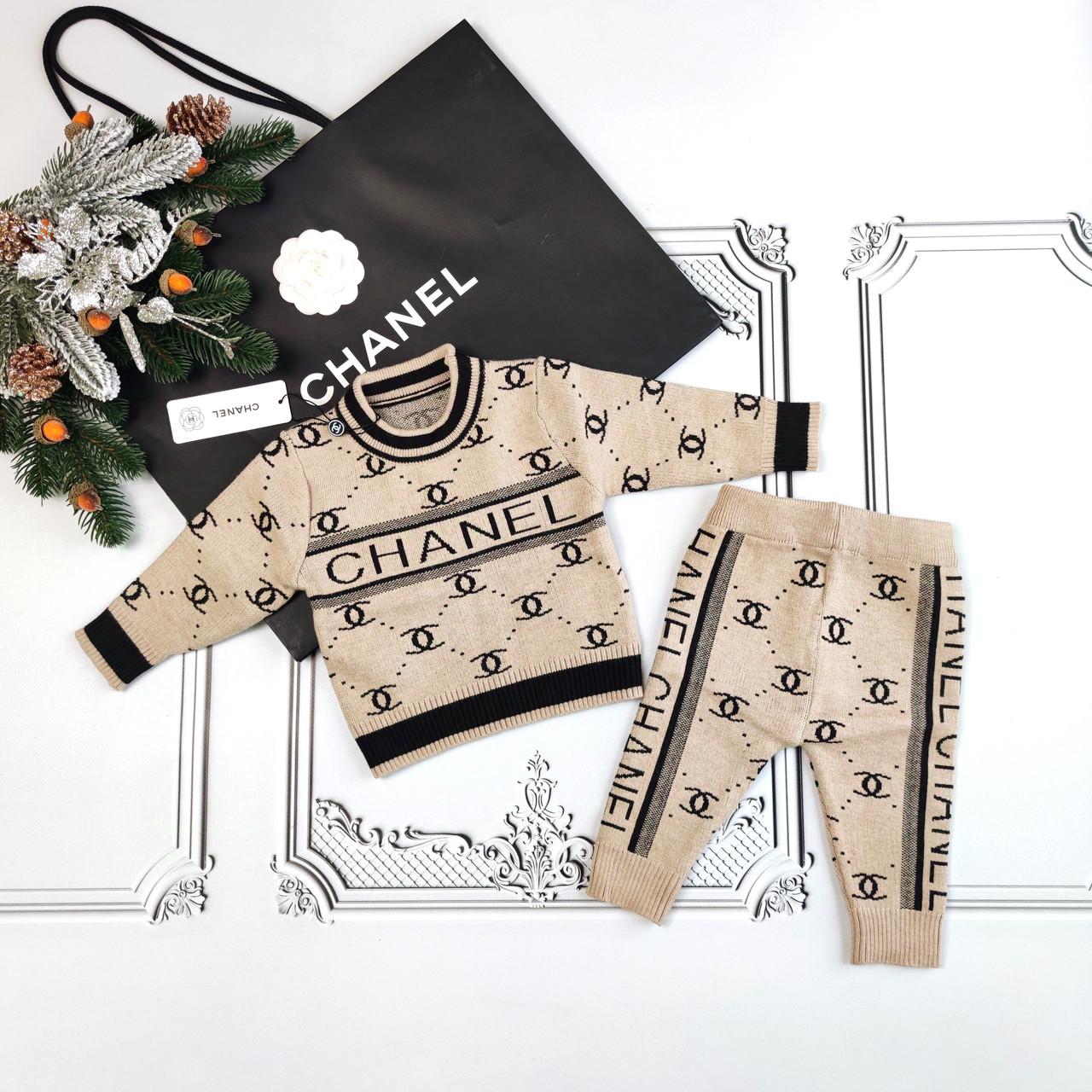 Дитячий бежевий теплий в'язаний костюм  Louis Vuitton для хлопчика