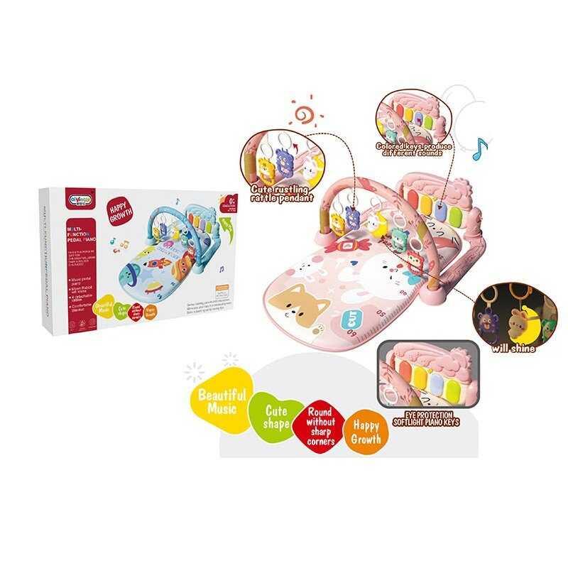 Килимок дитячий розвивальний піаніно 368-5 P Рожевий, мелодії, підсвітка, 5 підвісок, брязкальця, фото 1