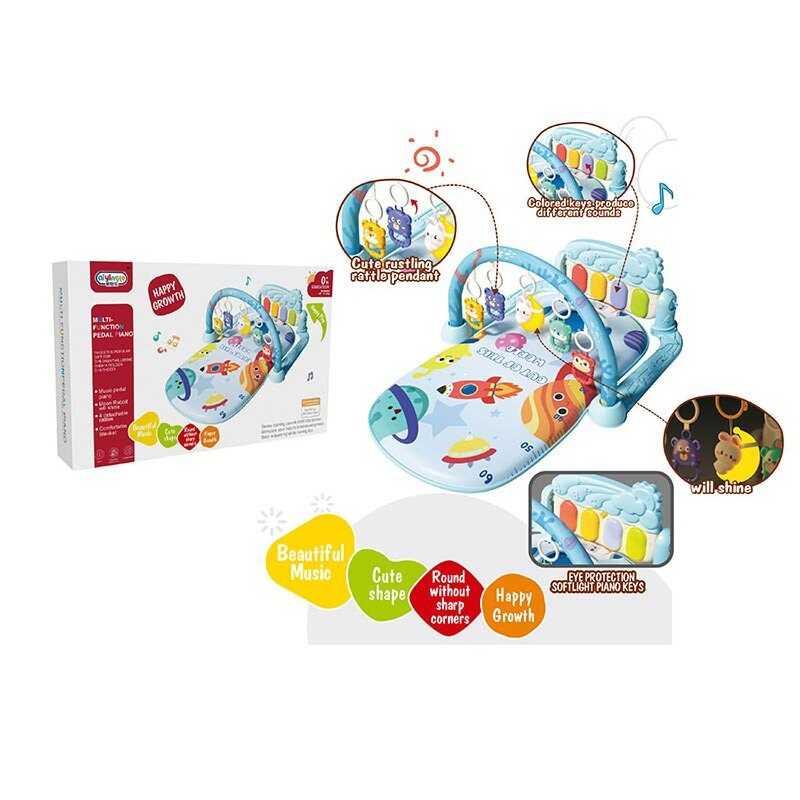 Килимок дитячий розвивальний піаніно 368-5 B Блакитний, мелодії, підсвітка, 5 підвісок, брязкальця, фото 1