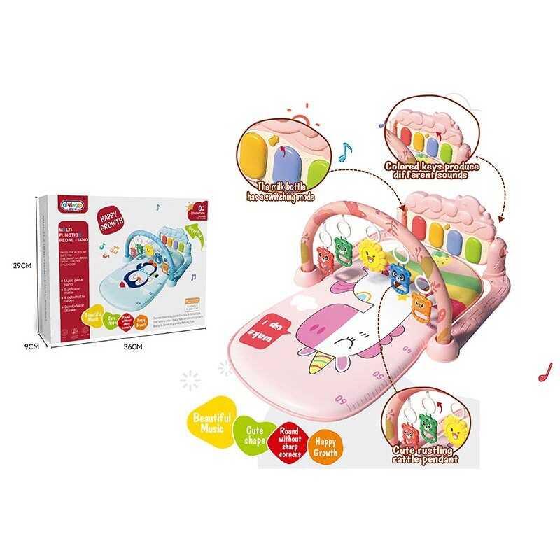 Килимок розвивальний із піаніно 368-9 P Рожевий, мелодії, підсвітка, 5 підвісок, брязкальця, фото 1