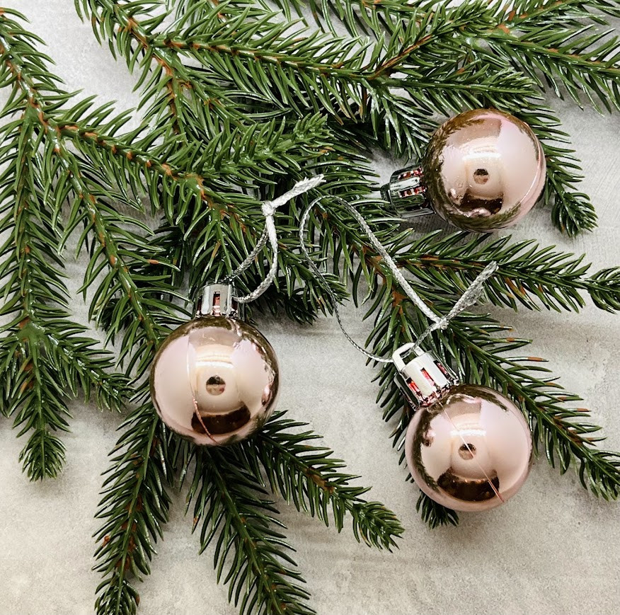 Маленька новорічна куля блискуча d =3 см, колір рожевий, поштучно, Рожевий, фото 1