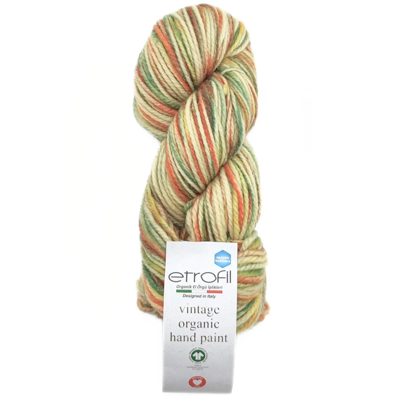 Пряжа Vintage Organic Hand Paint/Вінтаж Органік Хенд Петет, зелений-жовтий-жовтий Orange Garden SE713,