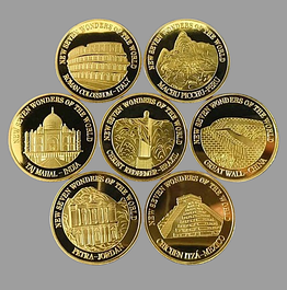 Колекція сувенірних монет «Сімь чудес світла» (позолочених)