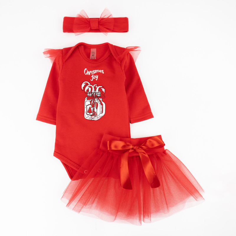 Модний новорічний комплект одягу для дівчинки Cristmas Joy зріст 62 см (1 - 3 місяці) Malena Червоний з принтом