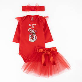 Модний новорічний комплект одягу для дівчинки Cristmas Joy зріст 62 см (1 - 3 місяці) Malena Червоний з принтом