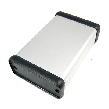 BIS-S1-BOX-080-01BL Корпус алюмінієвий, анодований, з пластиковими кришками, розміри (ДхШхВ): 80х54х23мм. Колір кришок: чорний.