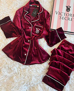 Стильна жіноча піжама Victoria's Secret оксамит бордо Вікторія Сікрет