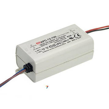 APC-12-700 AC-DC мережевий перетворювач - P вих: 12 Вт: U1: 9 ... 18 В: I1: 700 мА: Стабілізація: ток: Вхід: 110 / 220В авто: