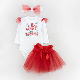 Теплий новорічний комплект для дівчинки Joy To The World зріст 62 см (1 - 3 місяці) Malena Білий з принтом
