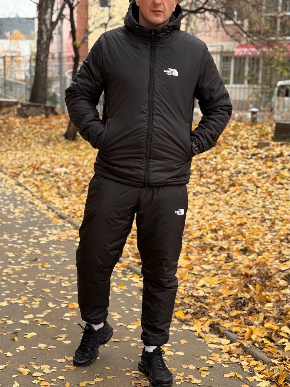 Чоловічий зимовий спортивний костюм The North Face на плащівці чорний Зе Норд Фейс на флісі, фото 1