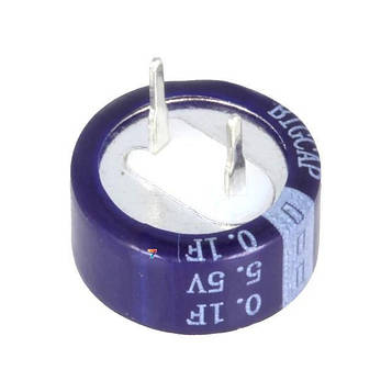 BCEC-5.5V-0.1F Місткість, Ф: 0,1. Розмір мм: D13,5x6,6. Робоча напруга, В: 5,5