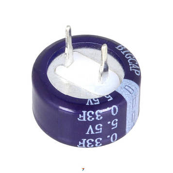 BCEC-5.5V-0.33F Місткість, Ф: 0,33. Розмір мм: D13,5x7,3. Робоча напруга, В: 5,5