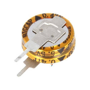 BCEV-5.5V-0.47F Місткість, Ф: 0,47. Розмір мм: D11,5x12,5. Робоча напруга, В: 5,5