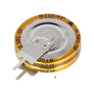 BCEV-5.5V-1.5F Місткість, Ф: 1,5. Розмір мм: D19x20,5. Робоча напруга, В: 5,5