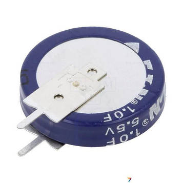KR-5R5V105-R Суперконденсатор, 1Ф, 5,5ВDC, -20 - 80%, D19x19,7мм, 30Ом