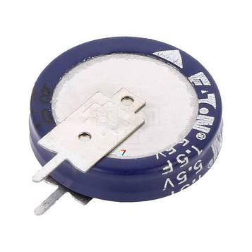KR-5R5V155-R Суперконденсатор, 1,5Ф, 5,5ВDC, -20 - 80%, D19x19,7мм, 30Ом