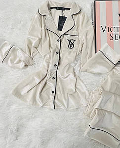 Жіноча піжама Victoria's Secret оксамит біла/молоко Вікторія Сікрет