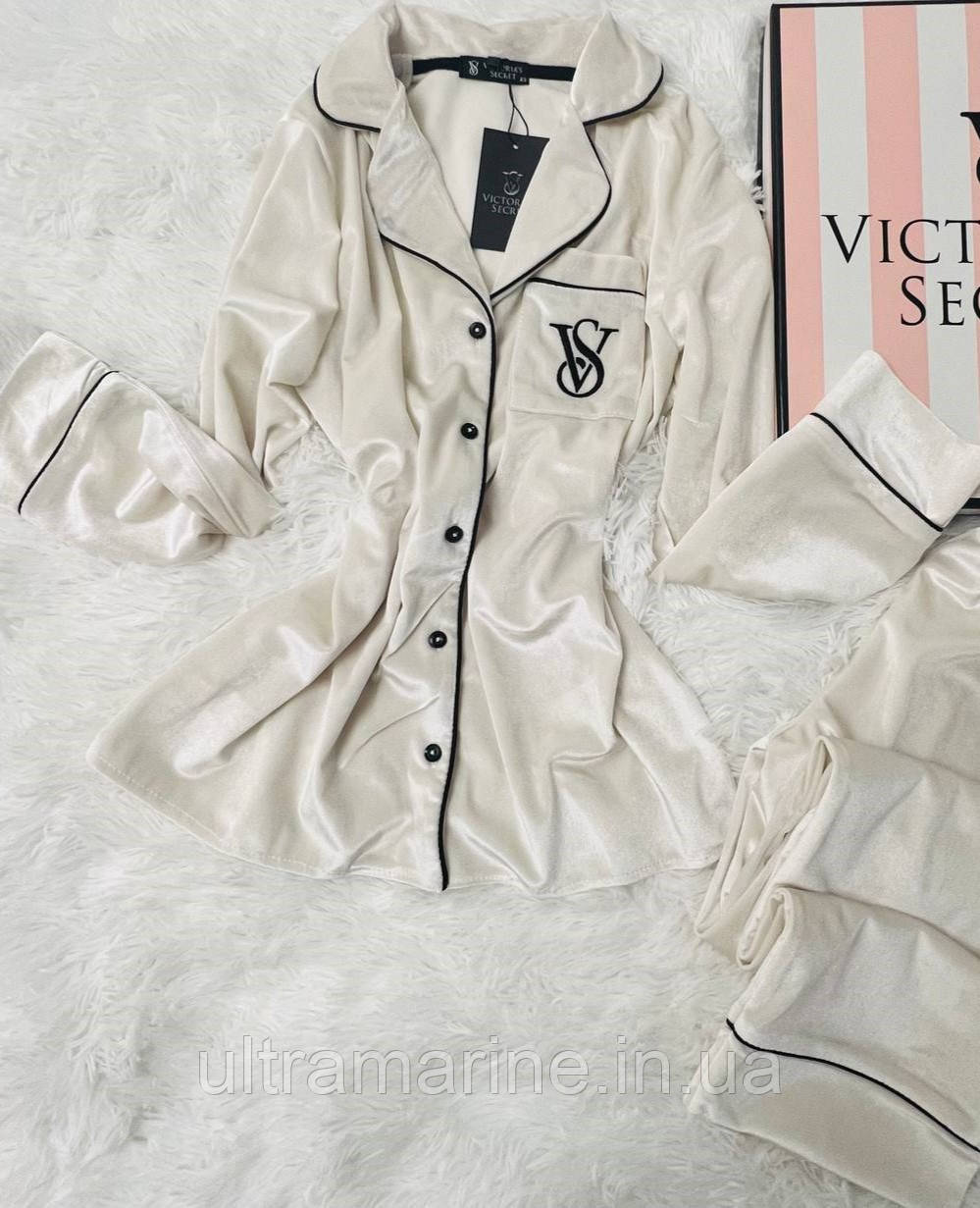 Жіноча піжама Victoria's Secret оксамит біла/молоко Вікторія Сікрет
