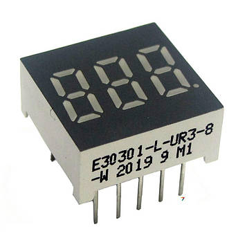 E30301-L-UR3-8-W Світлодіодний індикатор, загальний катод, висота символу 7,62 мм, трьохсимвольний, колір світіння