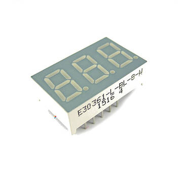 E30361-L-BL-8-W Світлодіодний індикатор, загальний КАТОД, висота символу 9,14 мм, трьохсимвольний, колір світіння СИНІЙ. динамічна