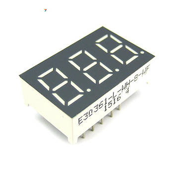 E30361-L-WH-8-WF Світлодіодний індикатор, загальний катод, висота символу 9,14 мм, трьохсимвольний, колір світіння білий. Фон