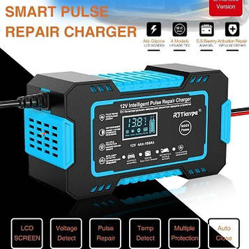 CHARGER ZYX-J10 12V6A Blue Інтелектуальне зарядний пристрій для автомобільного акумулятора ZYX-J10 в автоматичному режимі зарядить