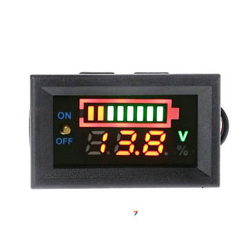 12V Car Battery Level Indicator Автомобільний індикатор рівня заряду акумулятора. Вимірювання в вольтах і відсотках + шкала