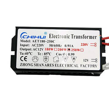 AET200C Драйвер, електронний трансформатор. Max 200 W. Вхід AC220-240V на виході AC12V.