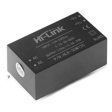 HLK-30M12C AC/DC преобразователь 30 Вт. Uвх. 220В Uвых. 12В, Iвых: 2500 мA ном. Размеры 57.5х33.6х22,5 мм