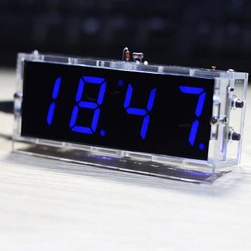CLOCK-4DIG-KIT-BLUE Набір для самостійного складання електронного годинника c термометром і регулюванням яскравості світіння