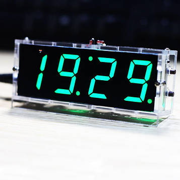 CLOCK-4DIG-KIT-GREEN Набір для самостійного складання електронного годинника c термометром і регулюванням яскравості світіння