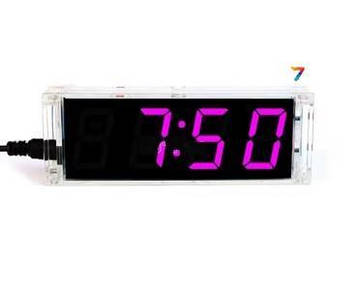 CLOCK-4DIG-KIT-PINK Набір для самостійного складання електронного годинника c термометром і регулюванням яскравості світіння