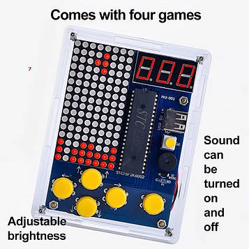 Mini Game Console KIT Набір для самостійного складання, ігрова консоль, 4 режими: ТЕТРІС, ЗМІЙКА, ГОНКИ, ЛІТАК