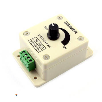 LedDimmer-12V8A Контролер для регулювання яскравості світіння одноколірних стрічок. Навантаження 12-24 В. до 8 А.