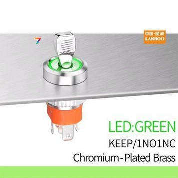 LB16NZ-P11Z-G5-24V-N2 Тумблер металлический, диаметр 16 мм, питание 5-24В, с фиксацией, хромированные, цвет индикации: GREEN