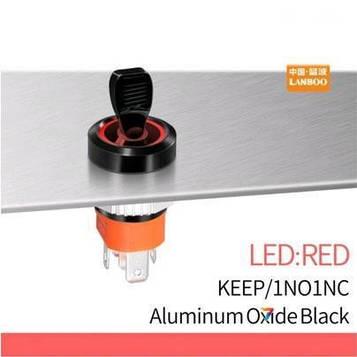 LB16NZ-P11Z-R5-24V-A2 Тумблер металлический, диаметр 16 мм, питание 5-24В, с фиксацией, черненый, цвет индикации: RED