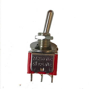 MS-102-A1-R Перемикач: тумблер, Конфіг.контактов: SPDT, 5A 125VAC / 2A 250VAC. Кількість фіксованих положень: 2. ON-ON. Колір