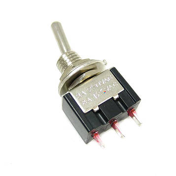 MS-103-A1-B Перемикач: тумблер, 3, SPDT, ON-OFF-ON, 3A / 250VAC, кількість фіксованих положень: 3. Чорний