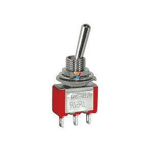 MS-103-A1-R Перемикач: тумблер, 3, SPDT, ON-OFF-ON, 3A / 250VAC, кількість фіксованих положень: 3. Червоний