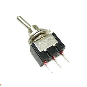 MS-103-A2-B Перемикач: тумблер, Конфіг.контактов: SPDT, 3A / 250В, виводи на друковану плату. Чорний. Кількість фіксованих