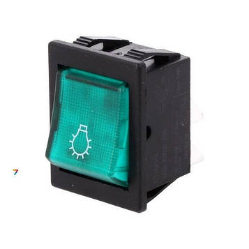AE-C1553ALNBV ROCKER, DPST, Поз: 2, ON-OFF, 16A/250ВAC, зелений, неон.ламп, 250В