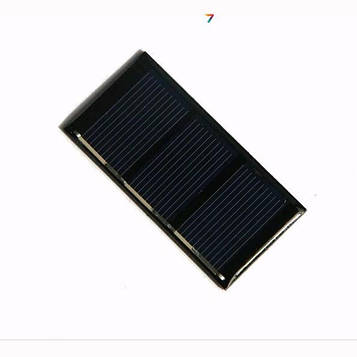 SOLAR-60X30-0.2W-1.5V Сонячна батарея з полікристалічного кремнію. Потужність: 0,2 Вт. Робоча напруга 0,6 В. Розміри: 60х30х3 мм.