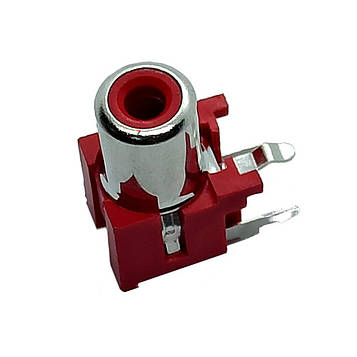 KLS1-RCA-102A-N-R RCA роз'єм (тюльпан) для монтажу на плату, прямий, пластиковий корпус, червоний, контакти нікельовані. 3