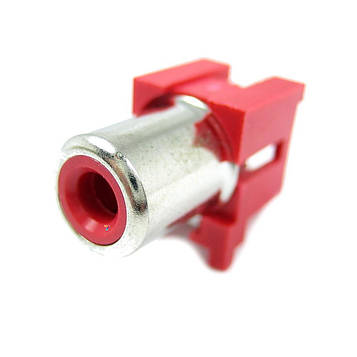 RCA-101-N-R RCA роз'єм (тюльпан) для монтажу на плату, вертикально, пластиковий корпус, червоний, контакти нікельовані.
